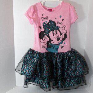 Disney Minnie Mouse Tutu Dress Pink Black Teal Size XS (4/5)
